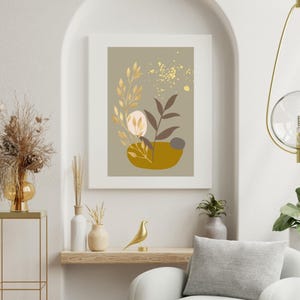 Gold & Brown Abstract Wall Art, Portrait Printable, Minimalist Digital Download, Neutral Boho Decor