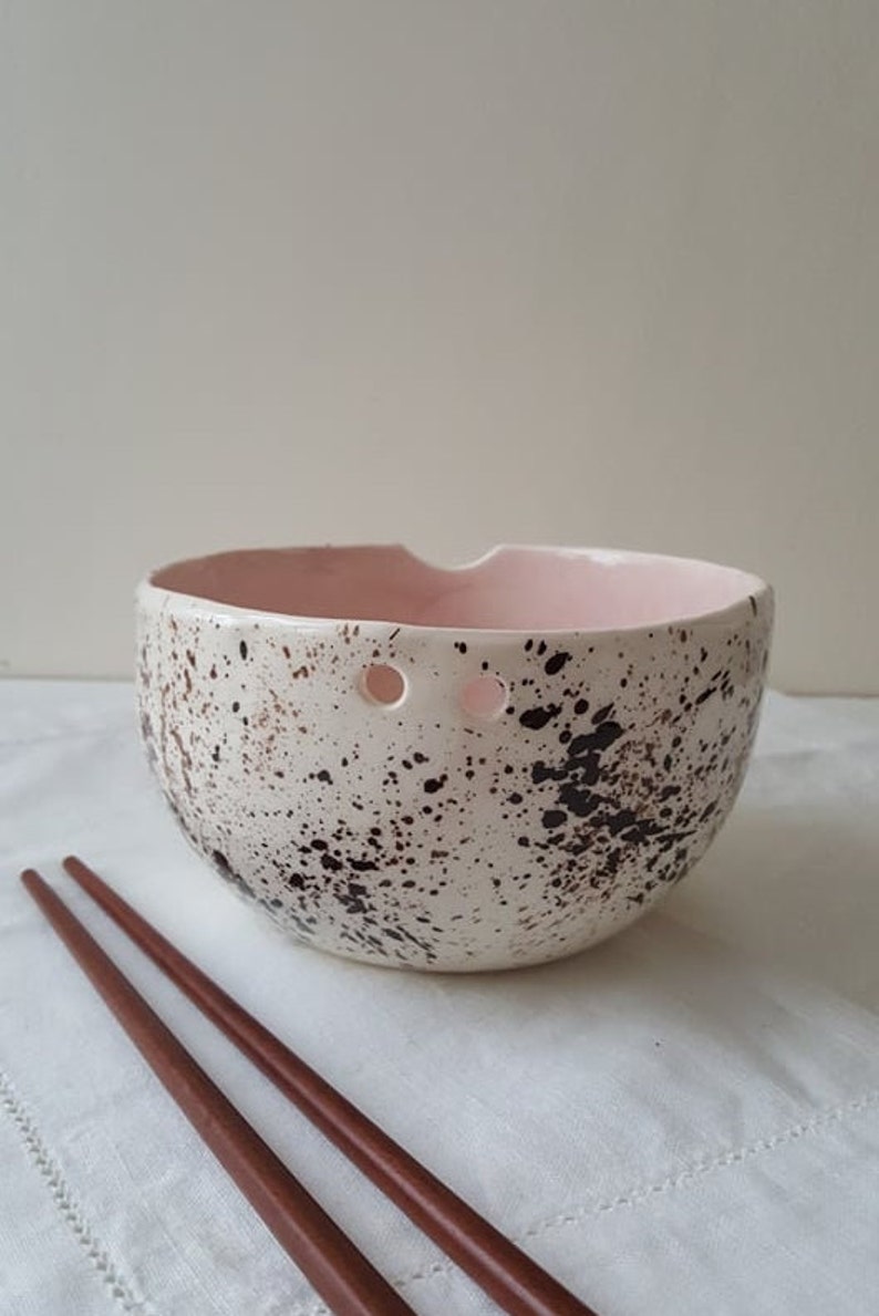 Pink Speckled Pottery bowl Bowl with chopsticks Kitchen tableware Handmade bowls Ramen bowl Pink speckled ceramic bowl image 9