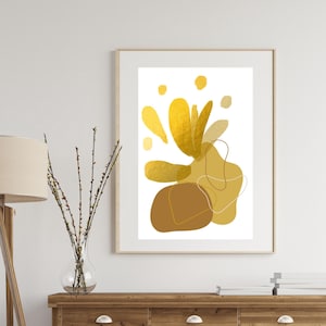 Gold & Brown Abstract Wall Art, Minimalist Digital Print, Neutral Modern Decor, Instant Download Artwork
