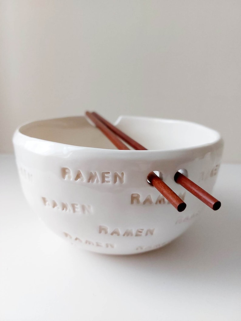 RAMEN noodle bowl with chopsticks, Handmade bowl, Ceramic tableware, Pottery image 4