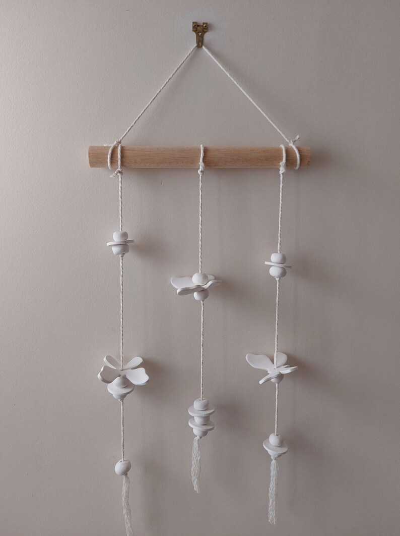 Ceramic butterfly mobile, Hanging ceramic wind chime, multi strand mobile, indoor outdoor decoration image 2