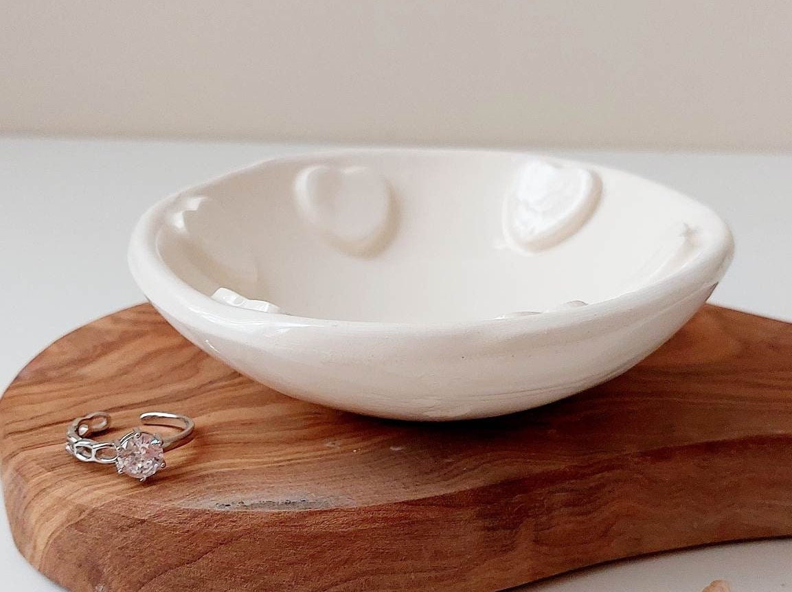 Trinket Dish With Hearts, Jewellery Display, Ring Dish, Small Bowl, Love Bowl