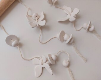 Ceramic butterfly mobile, Hanging ceramic wind chime, multi strand mobile, indoor outdoor decoration