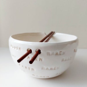 RAMEN noodle bowl with chopsticks, Handmade bowl, Ceramic tableware, Pottery image 5