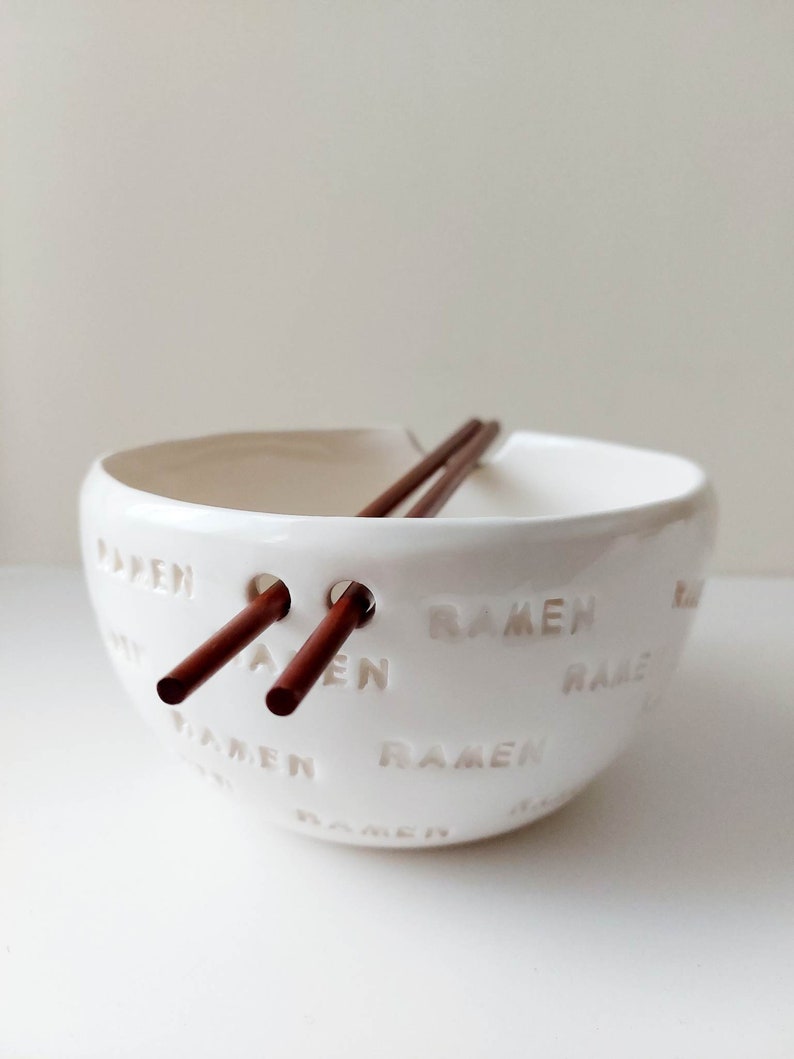 RAMEN noodle bowl with chopsticks, Handmade bowl, Ceramic tableware, Pottery image 5