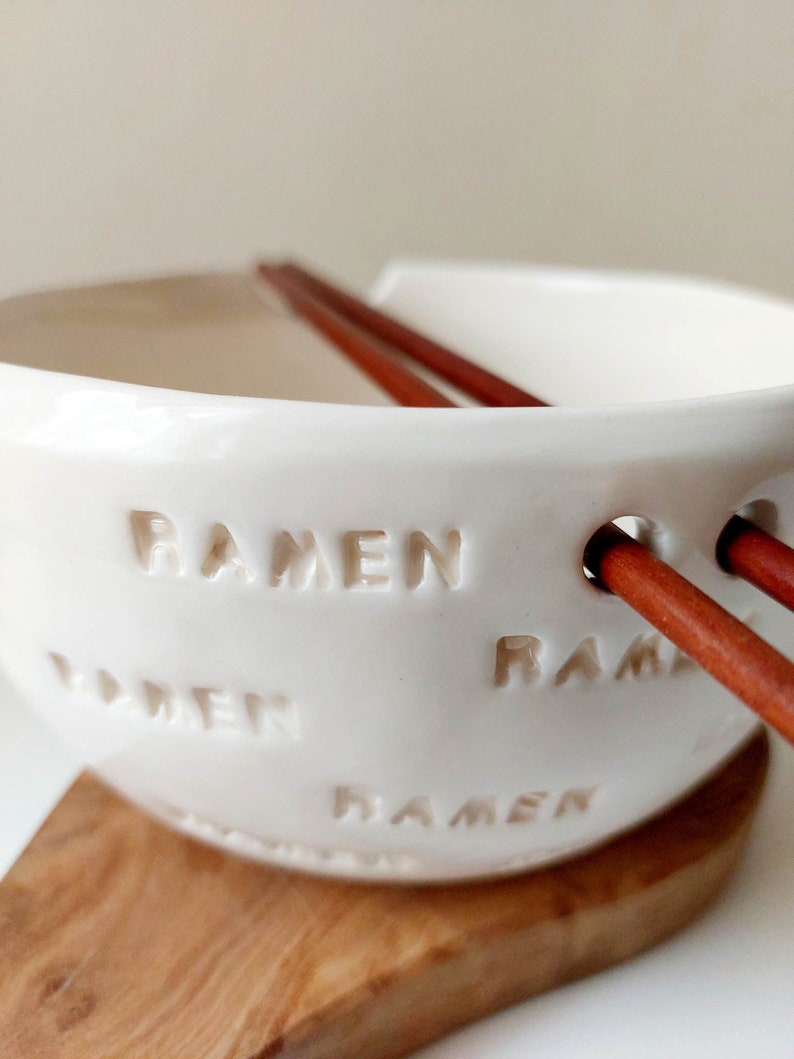 RAMEN noodle bowl with chopsticks, Handmade bowl, Ceramic tableware, Pottery image 6