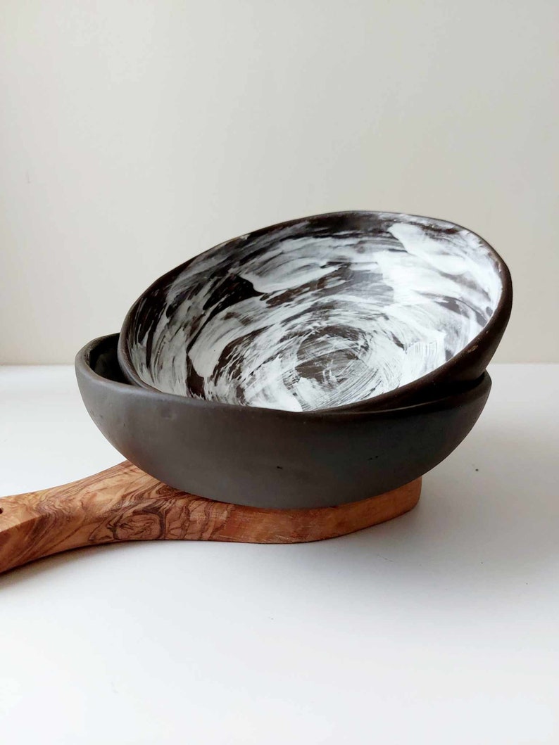 Black clay rustic bowl, Handmade bowl, Ceramic tableware, Crockery image 4