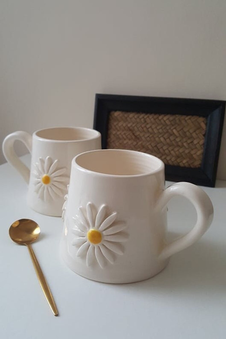 Pottery handmade mug, Ceramic mug, Tea cup, Coffee mug, Daisy mug, Daisy gift image 8