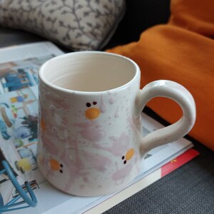 Splashed ceramic coffee mug, Pink tea cup image 3