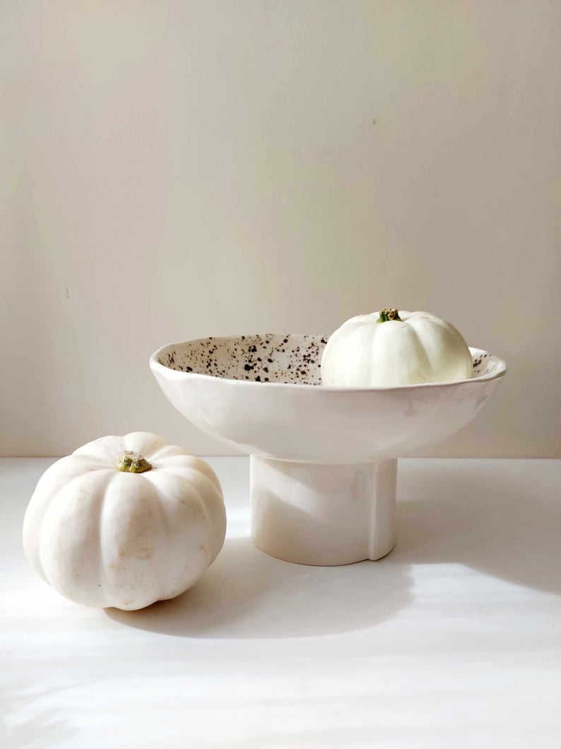 Ceramic pedestal bowl, Raised handmade bowl, Pottery centrepiece, Footed bowl, Fruit bowl, Home decoration image 2