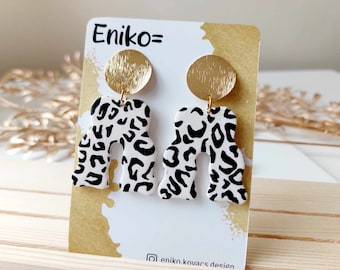 Dangle earrings, Leopard print jewellery, Black and white earrings