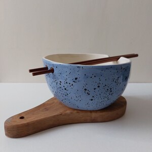 Blue Speckled ramen bowl with chopsticks, Kitchen tableware, Handmade bowls, Blue Ceramic dish image 4