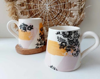 Handmade Floral mug, Ceramic coffee mug, Pottery Tea mug