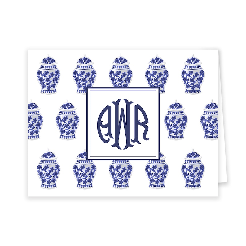 Thank You Notes Ginger Jar Stationery Custom Monogram Folded Notecard Monogram Notecards Girl Personalized Teacher Gift