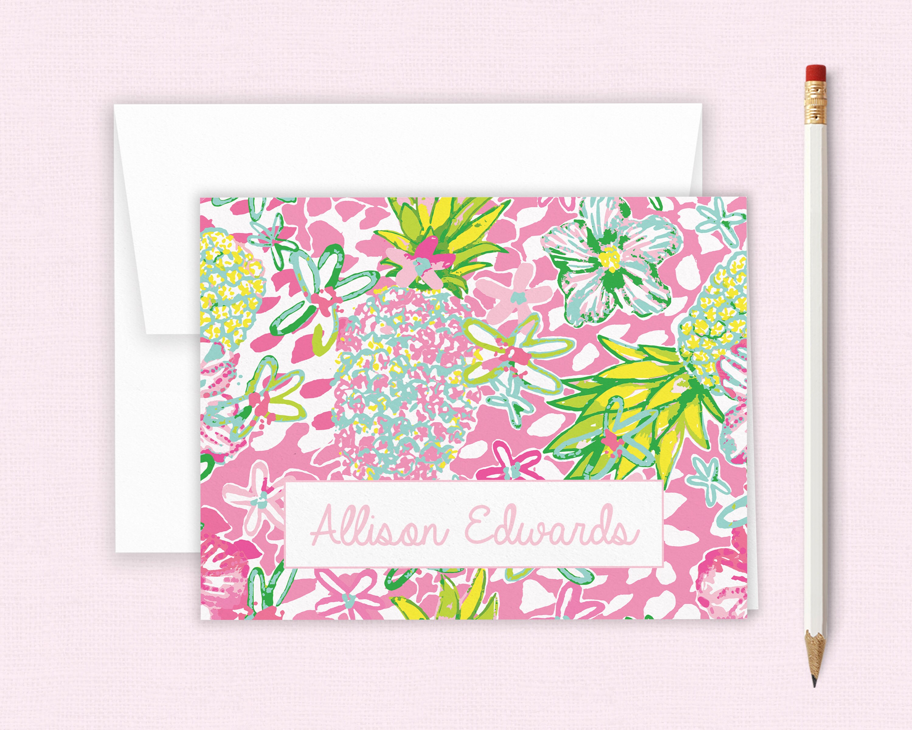 Personalized Notecard Set Preppy Floral Stationery Set Etsy