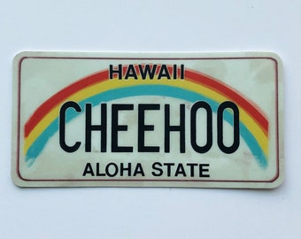 Hawaii License Plate Cheehoo Teacher Vintage Sticker, Weatherproof Outdoor Vinyl 3” x 1.5”