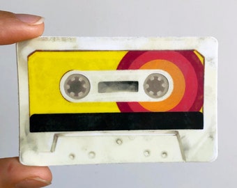 Retro Cassette Tape Sticker: Waterproof Vinyl Decal (3" x 1.92")
