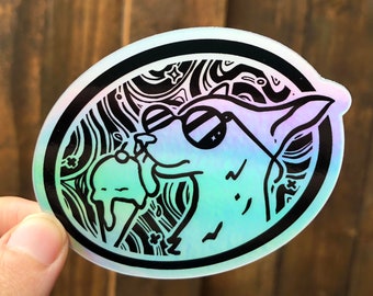 Space Dog Ice Cream Holographic Sticker - Weatherproof Vinyl 3" x 2.68"