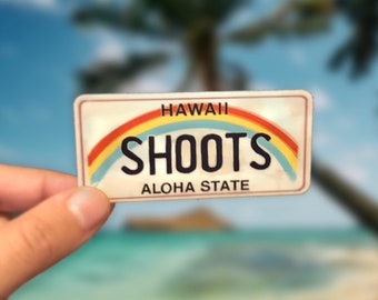 Hawaii License Plate Shoots Vintage Sticker, Weatherproof Outdoor Vinyl 3” x 1.5”
