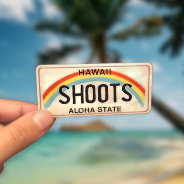 Hawaii License Plate Shoots Vintage Sticker, Weatherproof Outdoor Vinyl 3” x 1.5”