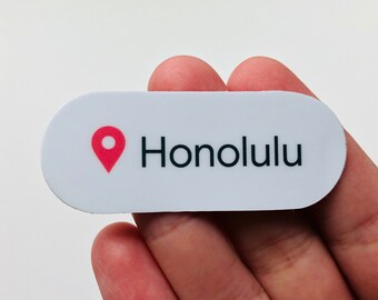 Honolulu Location, Water Bottle Sticker Laptop Stickers Decal Small Gifts Dimensions 2.25" x .87"