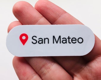 San Mateo Location, Water Bottle Sticker Laptop Stickers Decal Small Gifts Dimensions 3" x 1"