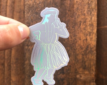 Hawaiian Hula Dancer Holographic Sticker, Die cut, Weatherproof Outdoor Vinyl 2.55" x 3"