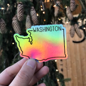 Washington Holographic Sticker, PNW sticker, Weatherproof Outdoor Vinyl 2.21&quot; x 3&quot;