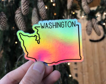 Washington Holographic Sticker, PNW sticker, Weatherproof Outdoor Vinyl 2.21" x 3"