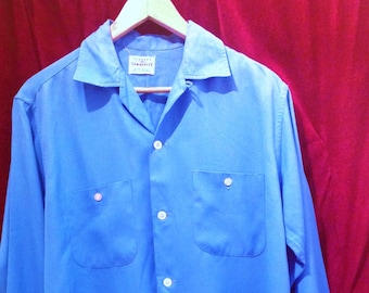 [宅送] PENNEY'S / Shirt Rayon Blue 1950s Vintage TOWNCRAFT Etsy - M / トップス