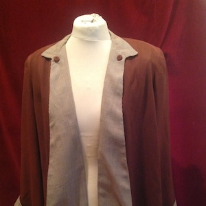 1940s / 50s Vintage Ladies  Brown Gabardine Swing Jacket // Checked Panelled Front   / Swing Jacket