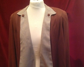 1940s / 50s Vintage Ladies  Brown Gabardine Swing Jacket // Checked Panelled Front   / Swing Jacket