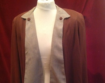 1940s / 50s Vintage Ladies  Brown Gabardine Swing Jacket // Checked Panelled Front   / Swing Jacket