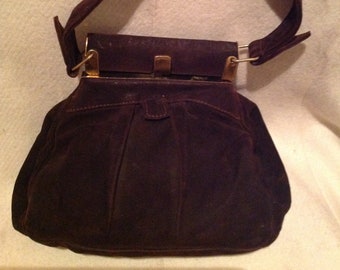 1930s -40s Original WW11 Vintage Suede Ladies  Handbag -Purse / 30s -40s Women vintage top handle bag