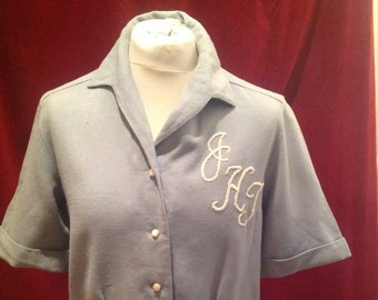 1940s -50s Original Vintage Women Woollen Gaberdine Blouse / 40s -50s Women's Vintage Initial's Blouse