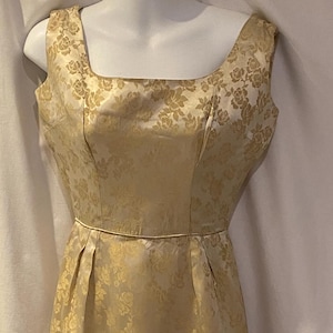 1950s Vintage Gold Brocade wiggle dress/ 50s Gold wiggle dress / 1950s pencil dress