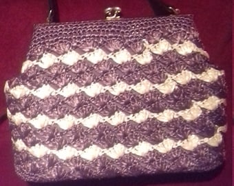 1950s Raffia Vintage ladies Handbag / Raffia Brown Cream  bag