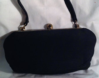 1940s Black Fabric Handbag / Purse