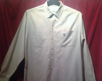 Vintage Mens Grey Long sleeve button down Grey Cotton shirt / Label-The Monogram Shirt by PURITAN