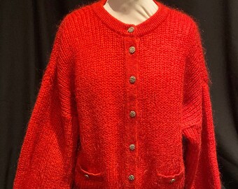 Cárdigan de mohair rojo / Etiqueta: St Michael Fabricado en el Reino Unido / Cárdigan vintage de mohair con botones