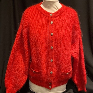 カーディガン VINTAGE - 80s vintage italy mohair knit cardigan Vintage 80s Italian Mohair Cardigan / Super Kid Mohair