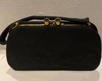 1940s Vintage CORDE’ Ladies Handbag - Purse / 40s Vintage Black CORDE’ Bag / Label -A Genuine CORDE’ Product  Made In England