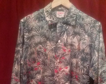 1940s -50s Seltenes Original Vintage Hawaiihemd / lange Ärmel 2 Taschen / HAWAII