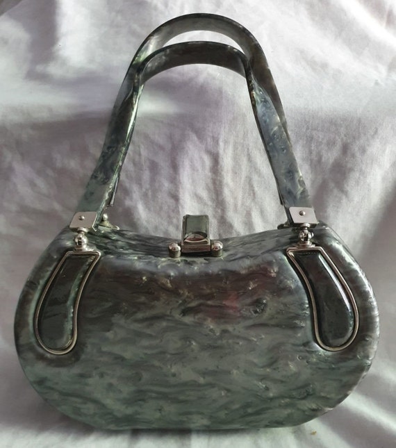 1950s Grey Marbleised lucite Handbag/ purse / Lab… - image 3