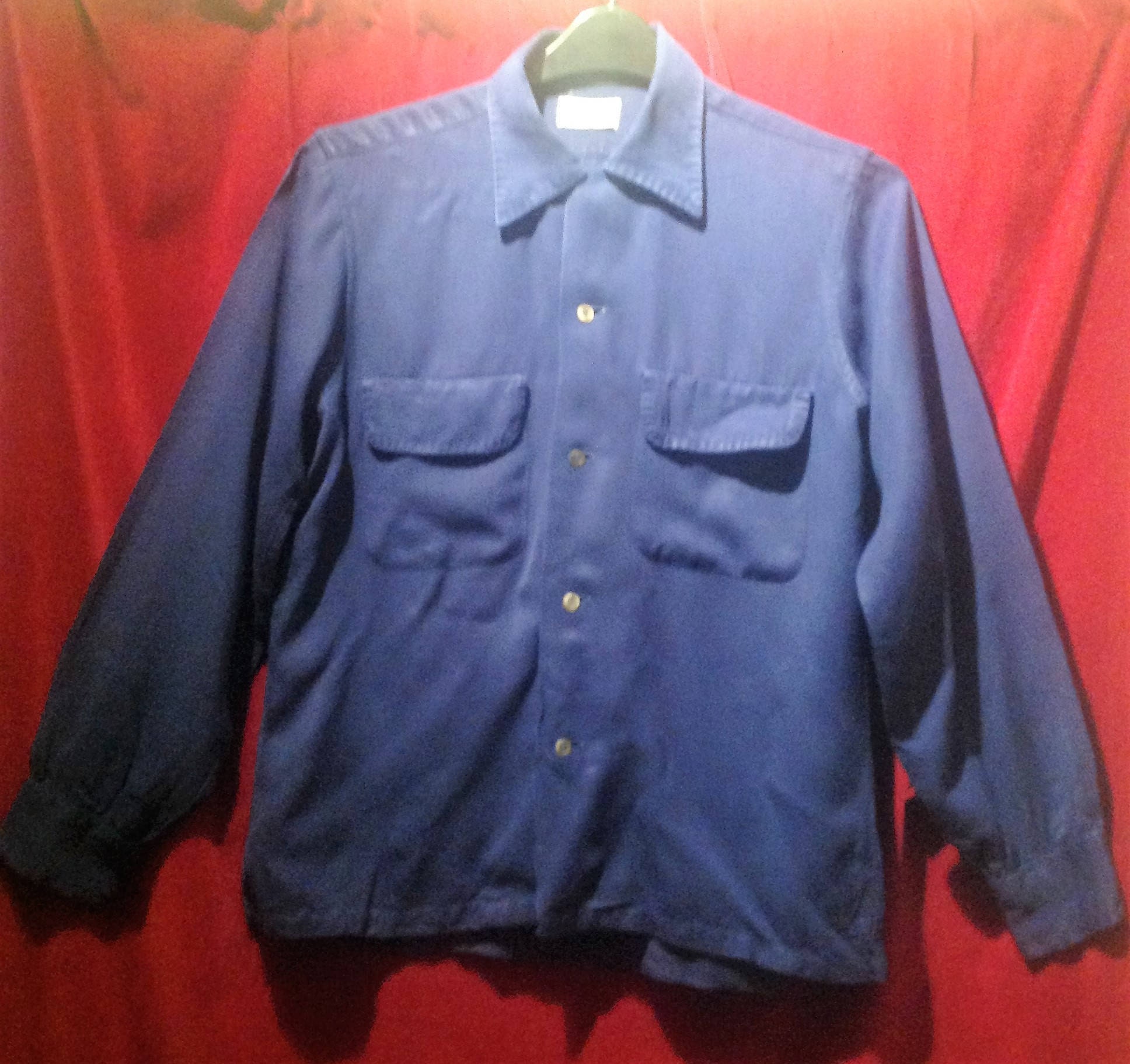 1950s Rayon Shirt - Navy Blue / 50s Vintage Shirt / Make 1950s Rayon Shirt - Navy Blue / 50s Vintage Shirt / Make