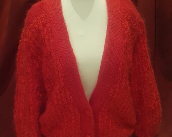 Cárdigan rojo de mohair vintage / Prenda de punto de mohair vintage abotonada - Marca - Knit One - Hecho en Taiwán - M