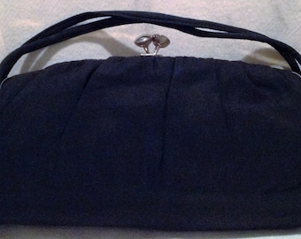 1940's Ladies Rayon Black handbag / purse / with double straps