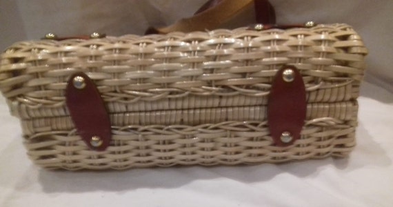 1950s Basket Bag / 50s wicker and leather Handbag… - image 4