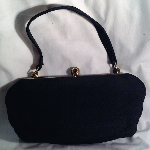 1940s Black Fabric Handbag / Purse - image 1