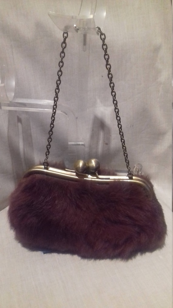 Vintage Handbag / Rabbit Fur Handbag /